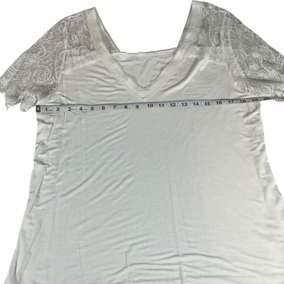 Boutique White V-Neck Lace Sleeve Size Large Over Sized Casual Top Night Out - Picture 9 of 9